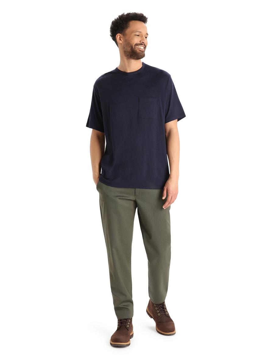 Midnight Navy Icebreaker Merino Granary Short Sleeve Pocket Men's T Shirts | AU 1156RVDW